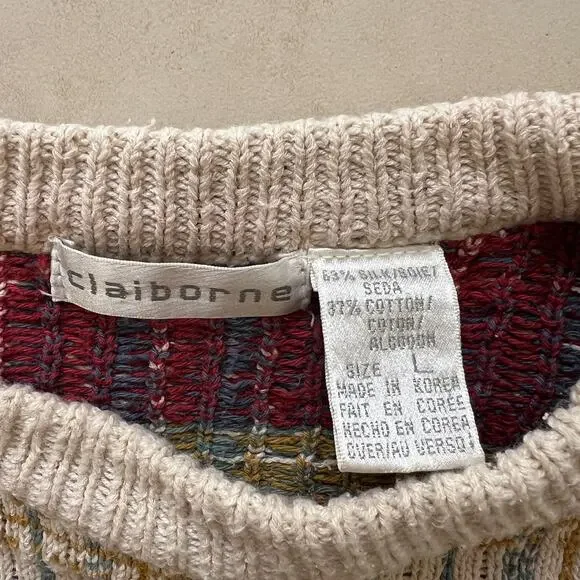 Vintage Claiborne Multicolored Crew Neck Knit Pullover Sweater Size L - Picture 4 of 14